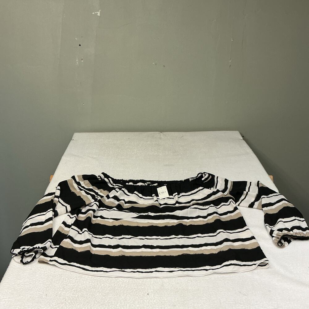 Cato Women’s Horizontal Striped Ruffled Blouse Black Brown Sz XL NWT 3590